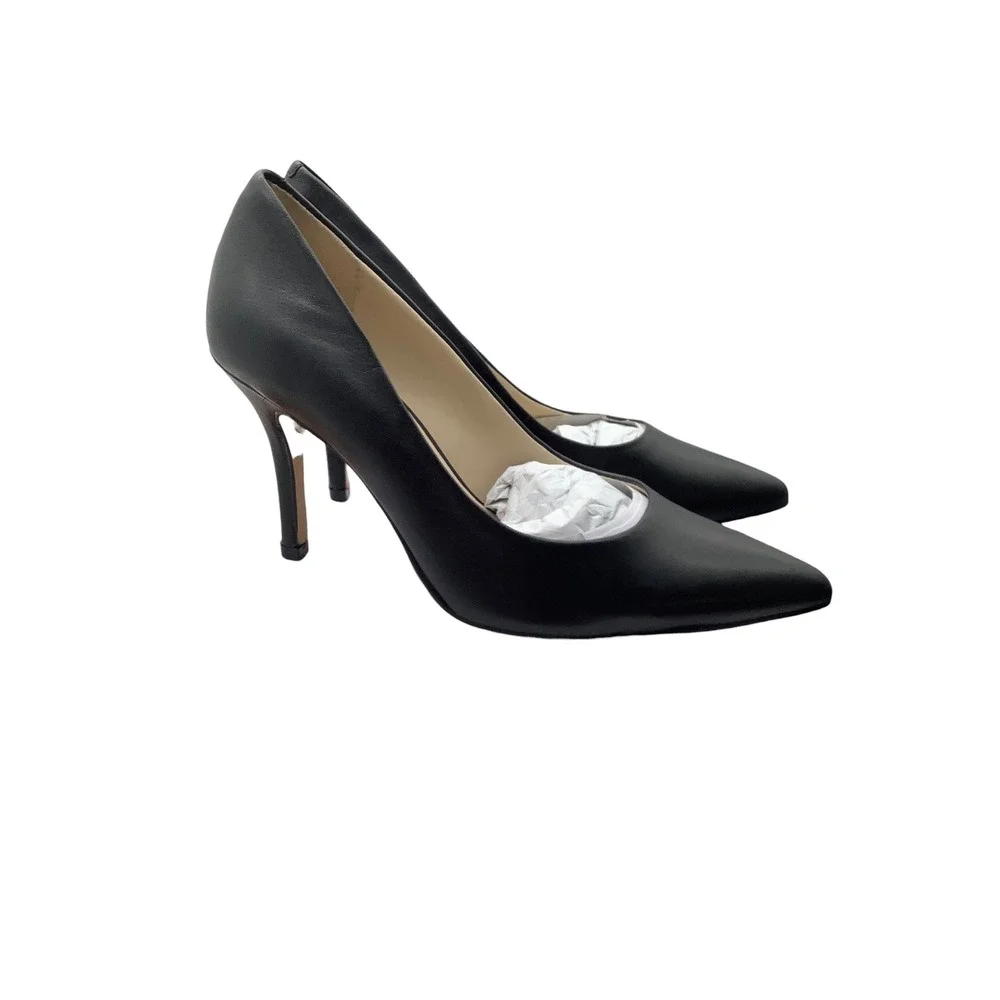 Nine West Flax Black Leather Pointed Toe Mid‎ Heel Pumps Womens 8M NWFLAX